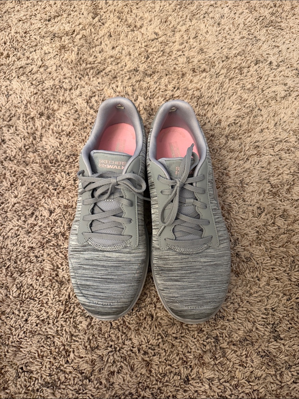 Skechers Gray Knit Walking Sneakers with Pink Insoles